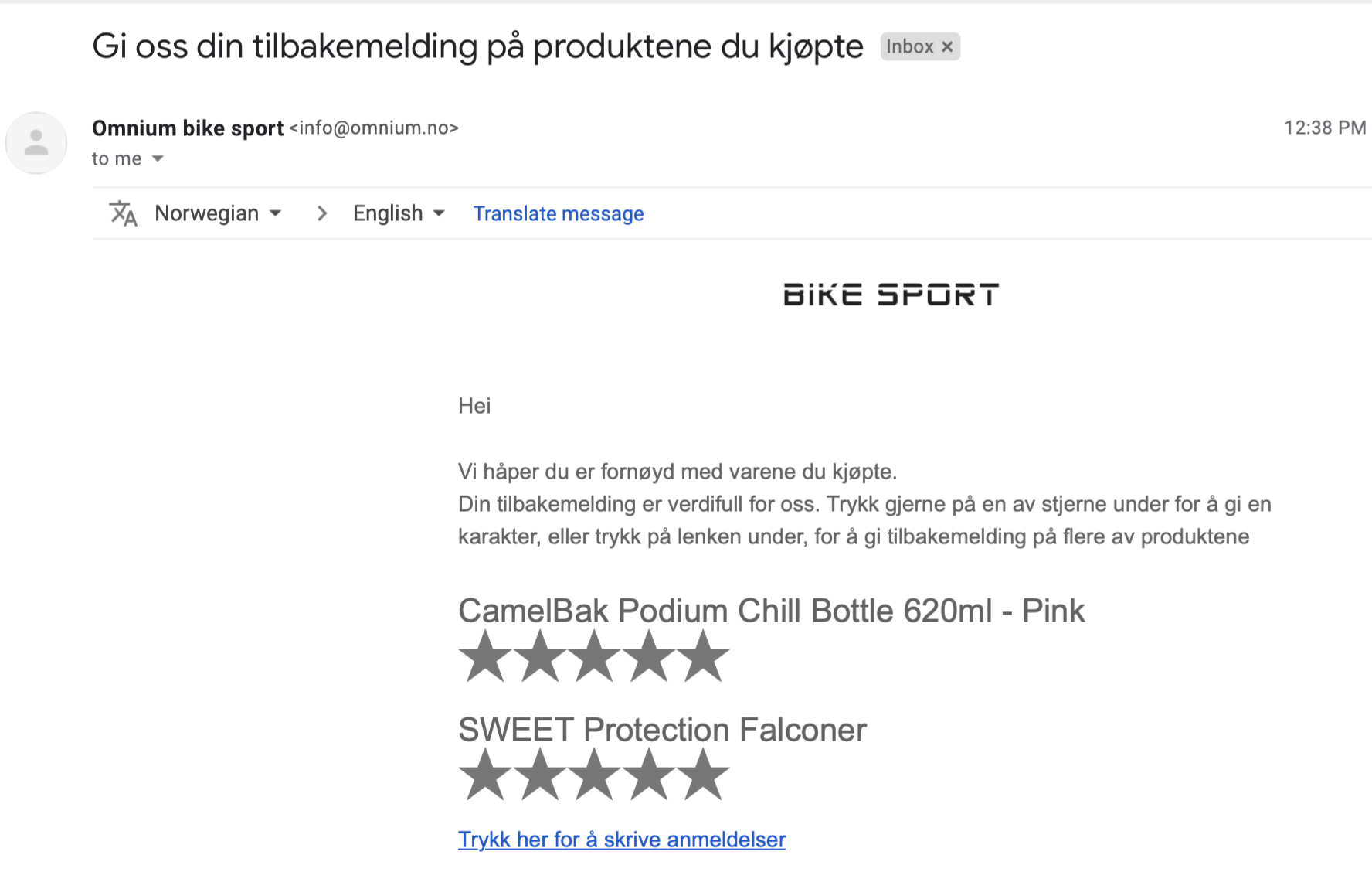Ratings direkte fra e-post